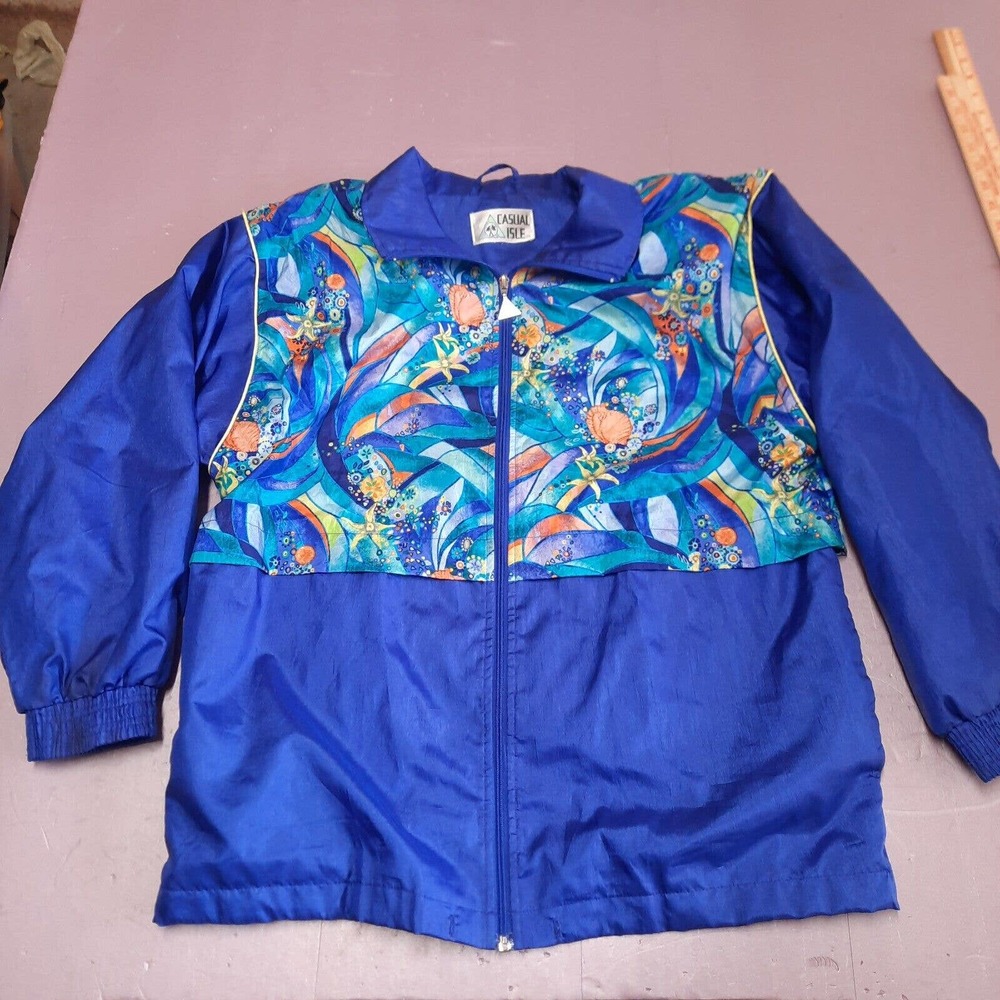 Vintage‎ Casual Isle Windbreaker Jacket Women Large Blue Lined 80s 90s Track